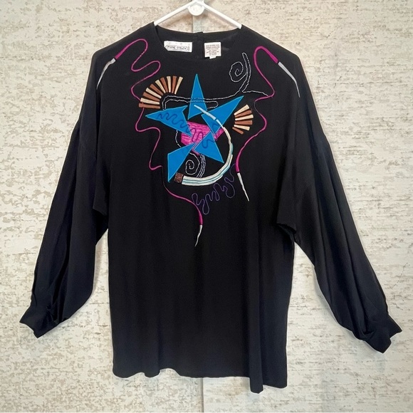 Marc D'Alcy Paris Silk Top Sz 10 Trippy Design Southwestern Beaded Art to Wear - Picture 1 of 16